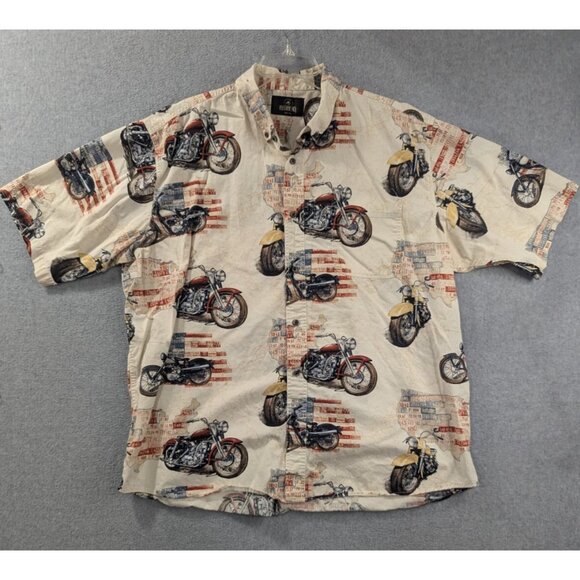 RedHead Other - RedHead Shirt Men SZ XXL 2XL Beige All Over Motorcycle Print Short Sleeve Cotton